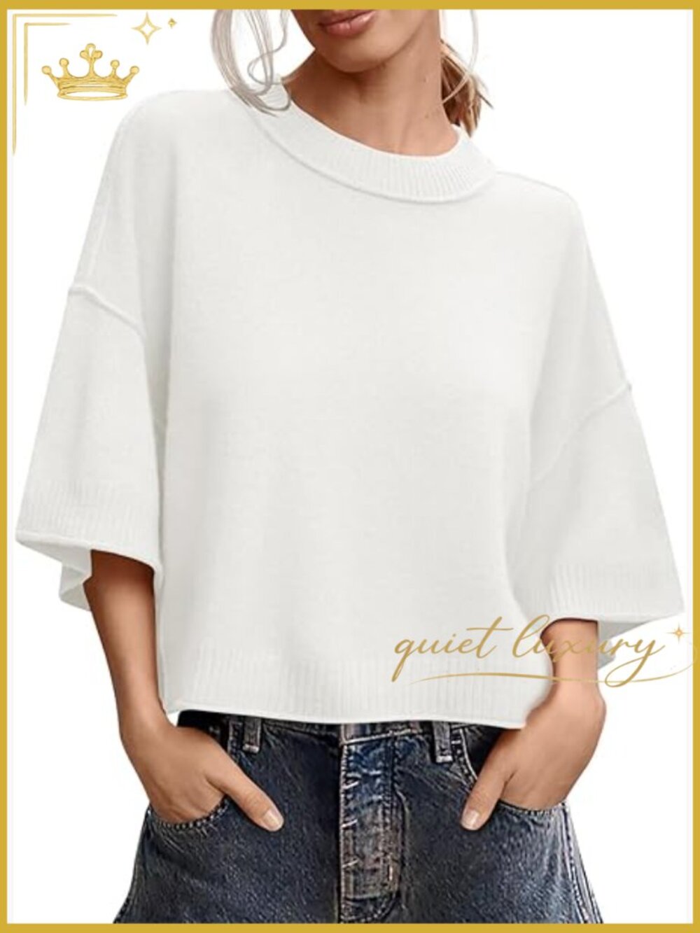Cropped Short Sleeve Oversized Pullover Sweater Crew Neck Loose Fit Drop
